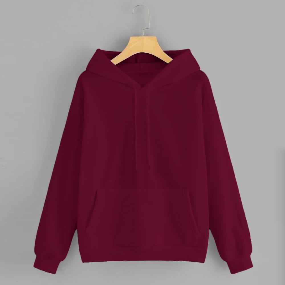 Maroon Solid Hooded Sweatshirt