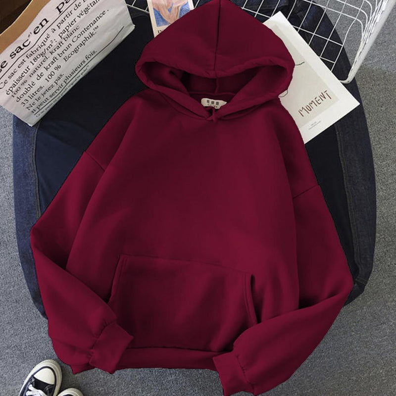 Maroon Solid Hooded Sweatshirt