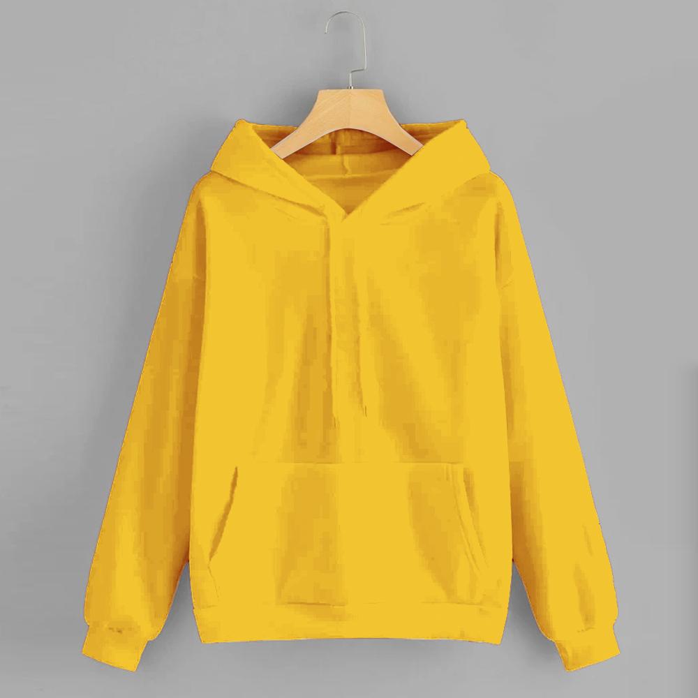 Yellow Solid Hooded Sweatshirt