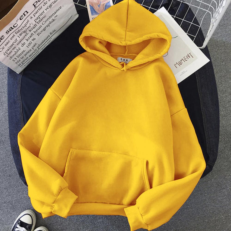 Yellow Solid Hooded Sweatshirt