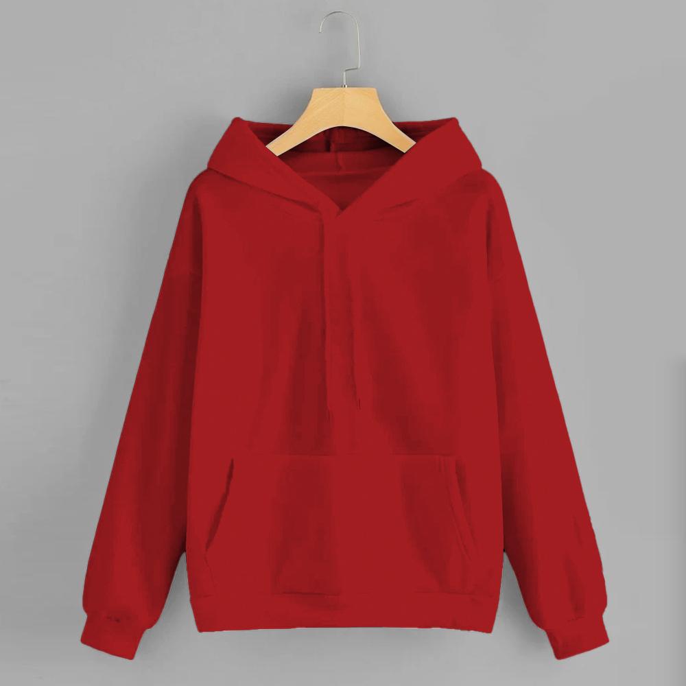 Red Solid Hooded Sweatshirt