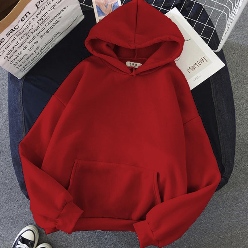 Red Solid Hooded Sweatshirt