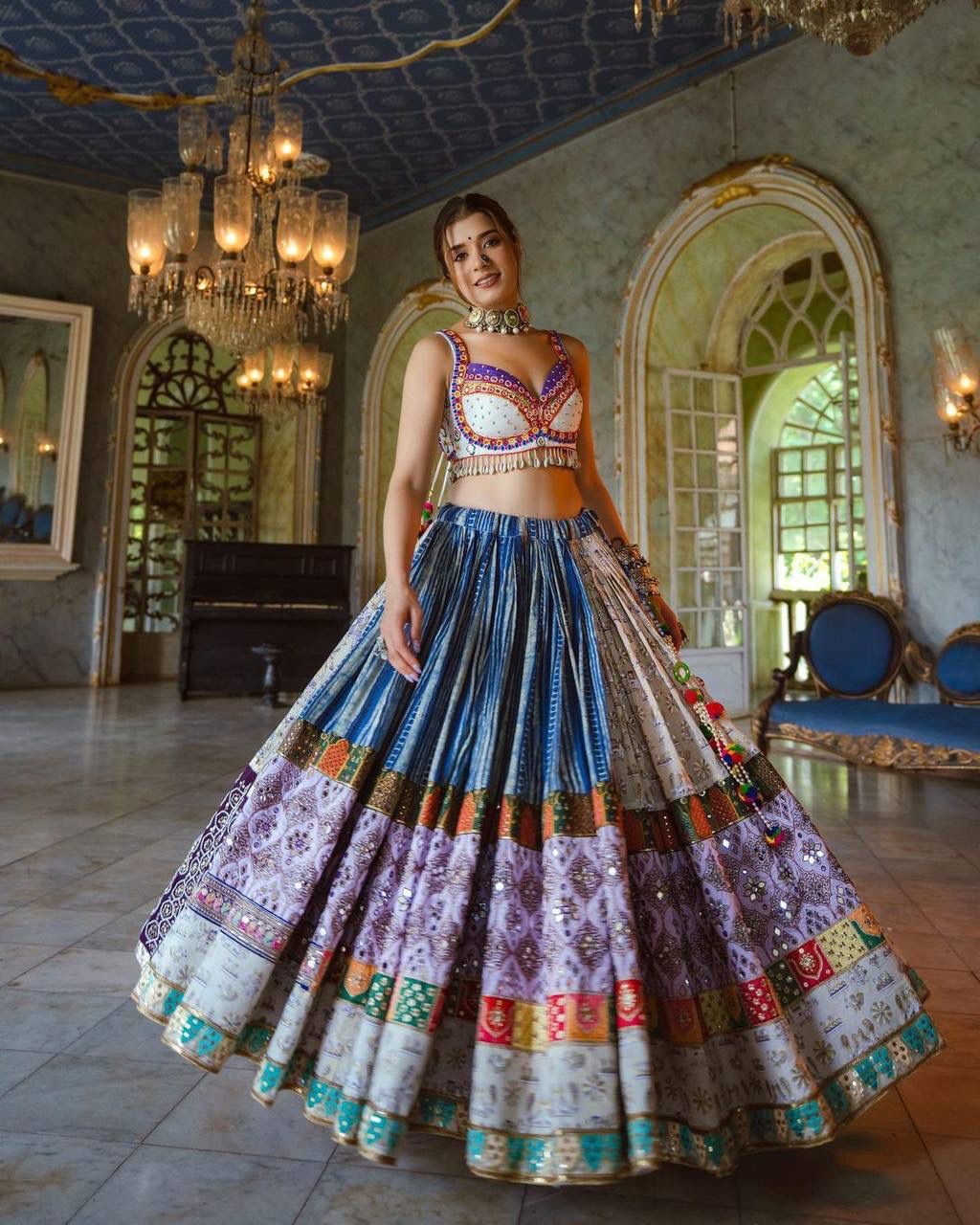 MULTI COLOR SOFT BUTTER SILK DIGITAL PRINTED LEHENGA CHOLI