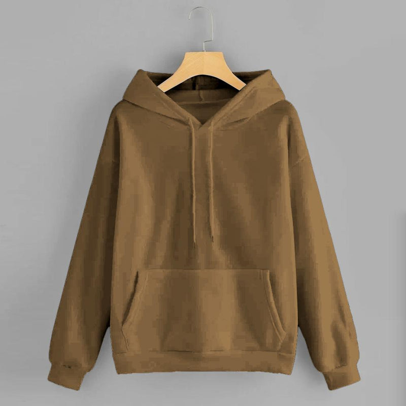 Brown Solid Hooded Sweatshirt