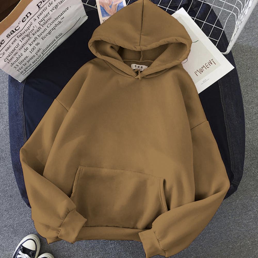 Brown Solid Hooded Sweatshirt