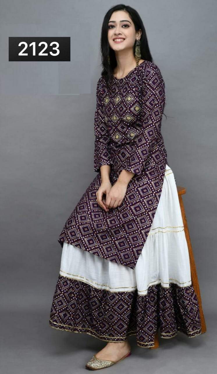 Women's Jaipuri Rayon Kurti With Skirt Set