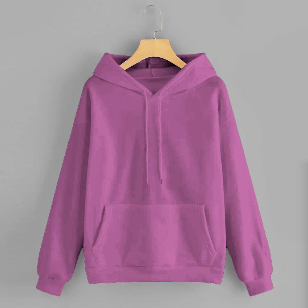 Pink Solid Hooded Sweatshirt