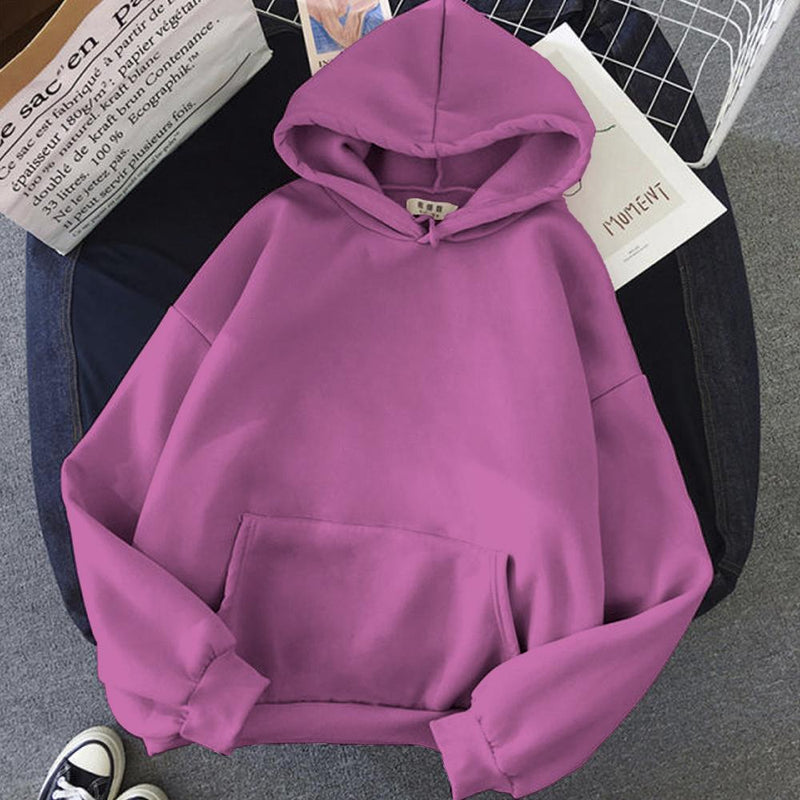 Pink Solid Hooded Sweatshirt