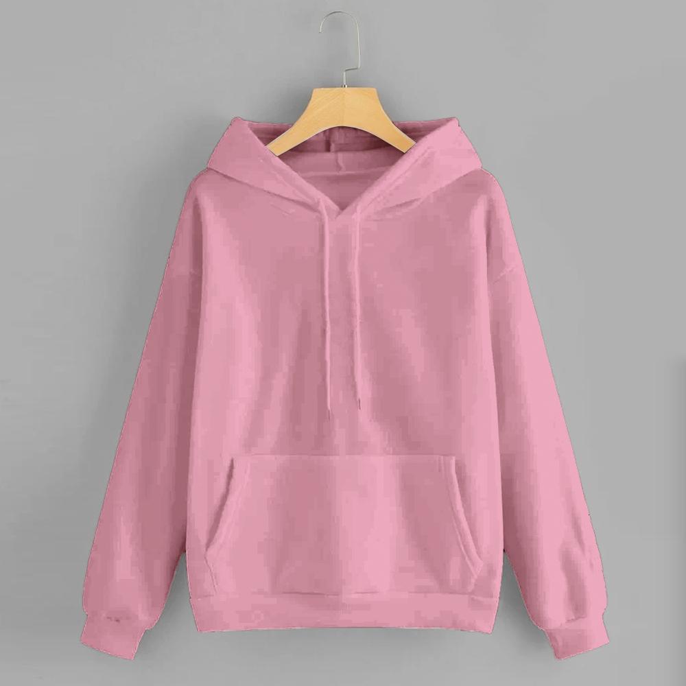 Peach Solid Hooded Sweatshirt