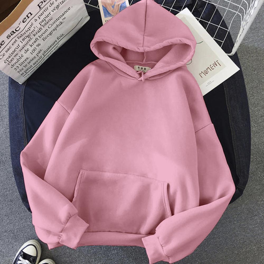 Peach Solid Hooded Sweatshirt