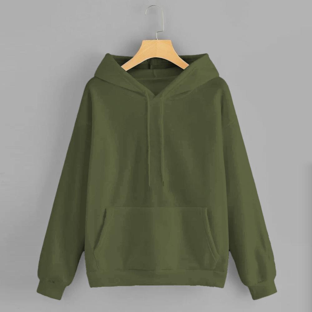 Olive Green Solid Hooded Sweatshirt