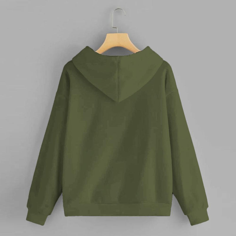 Olive Green Solid Hooded Sweatshirt