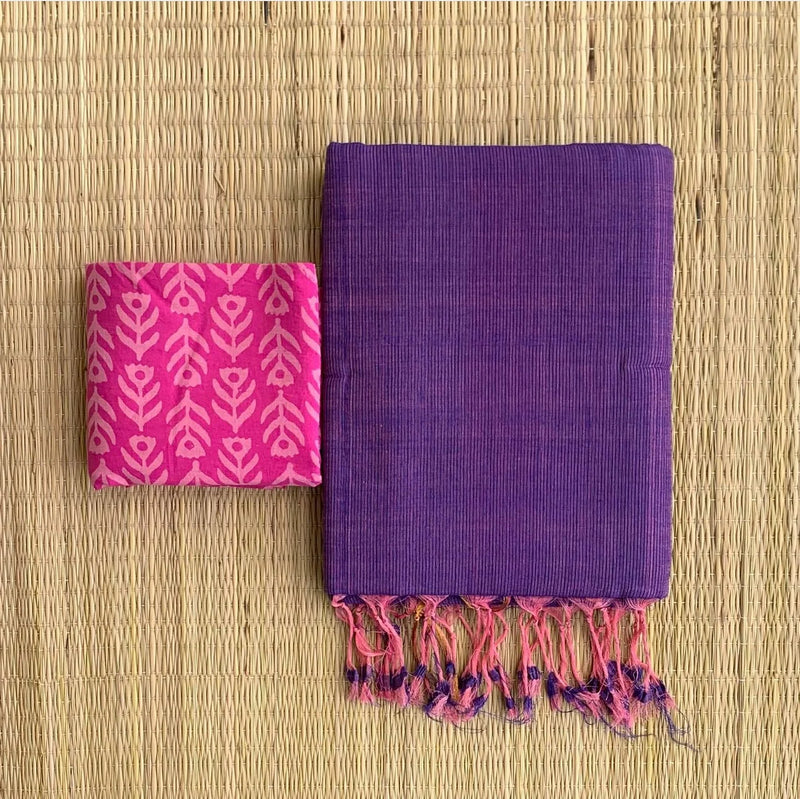 Purple Chanderi Saree With Digital Printed Blouse