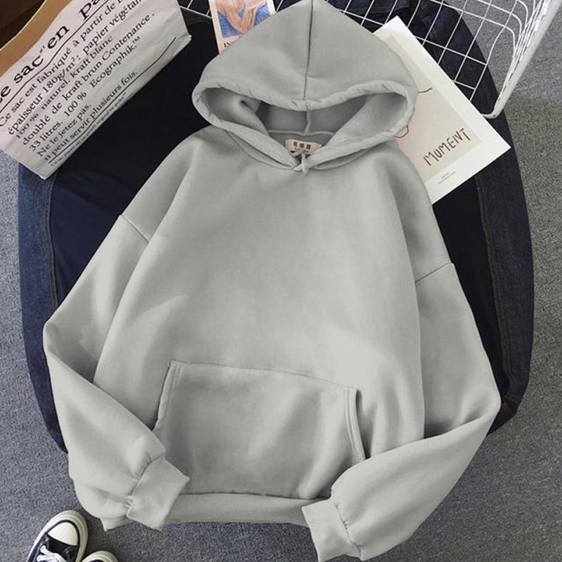 Grey  Solid Hooded Sweatshirt