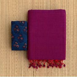 Dark Pink Colour Chanderi Saree With Digital Printed Blouse