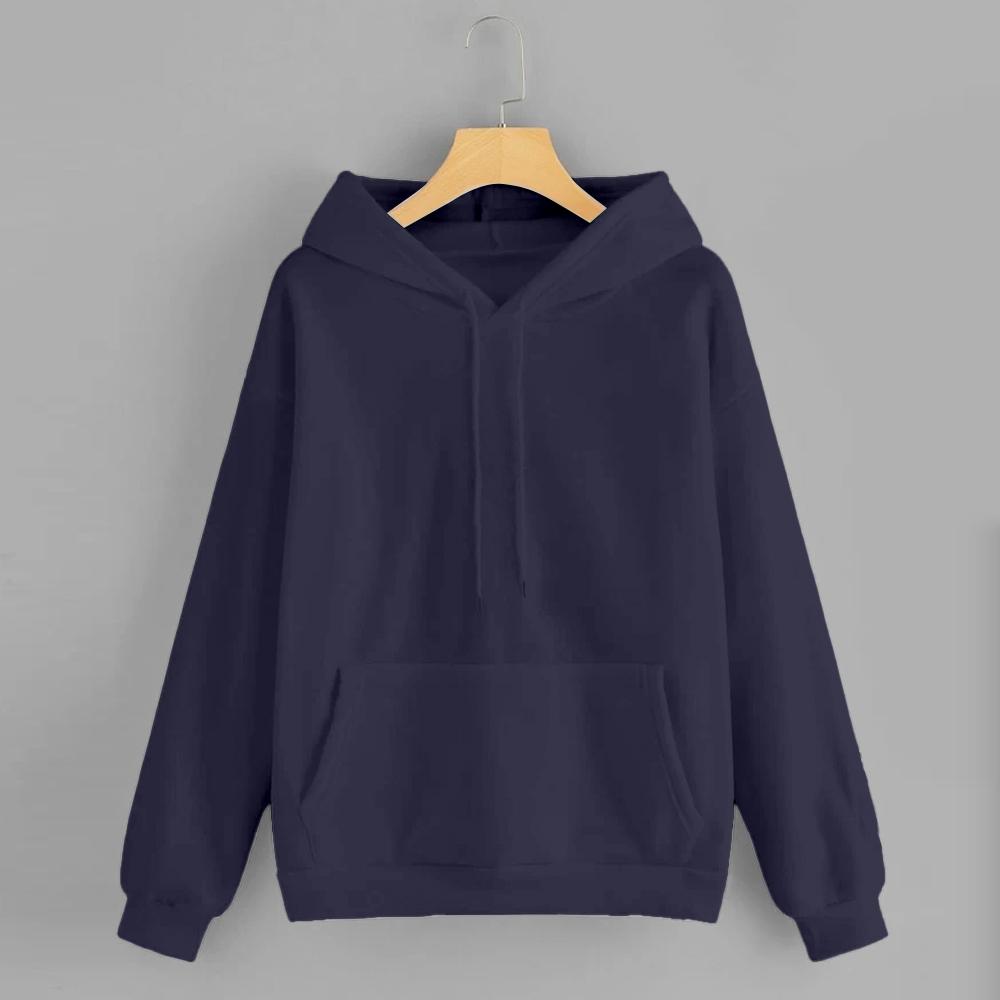 Navy Blue Solid Hooded Sweatshirt