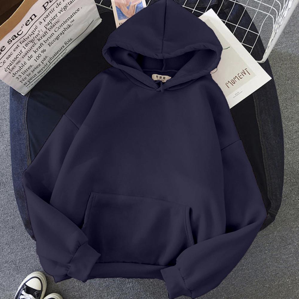 Navy Blue Solid Hooded Sweatshirt