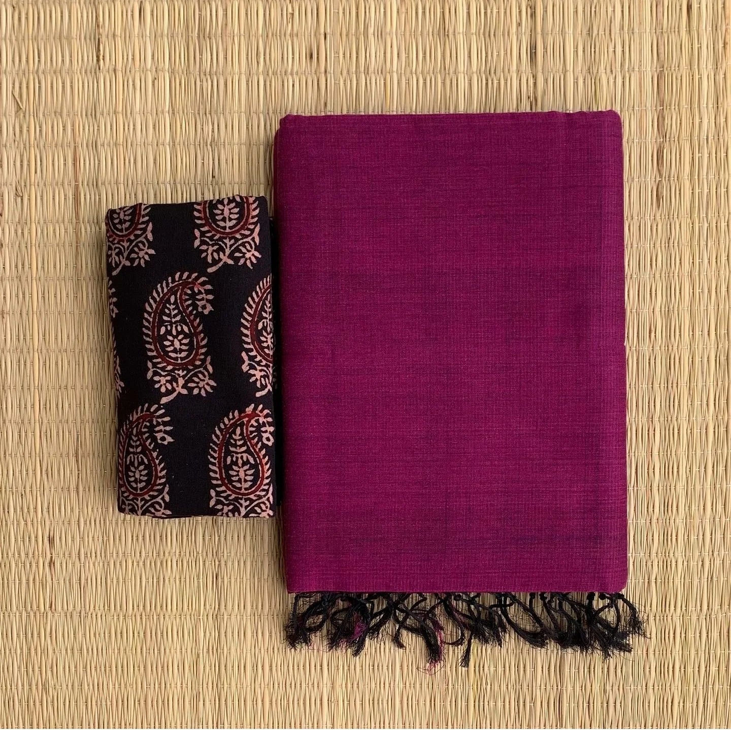 Wine Colour Chanderi Saree With Digital Printed Blouse