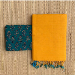 Yellowe Colour Chanderi Saree With Digital Printed Blouse