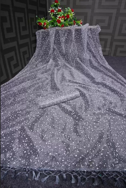 New collection Partywear Festival wear latest Sari in Grey Color