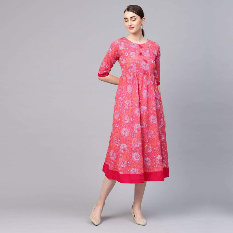Women's Attractive Pink Color Cotton Printed Kurti