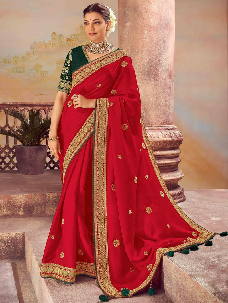 Women's Vichitra Silk Saree With Silk Blouse Piece