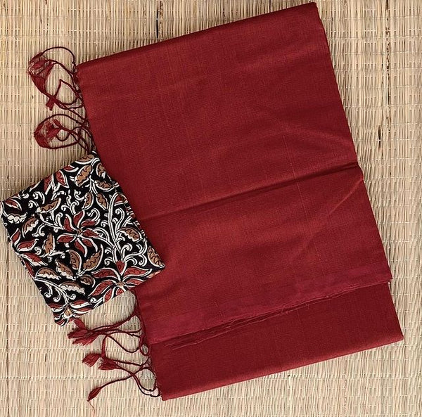 Traditional Maroon cotton look saree with blouse