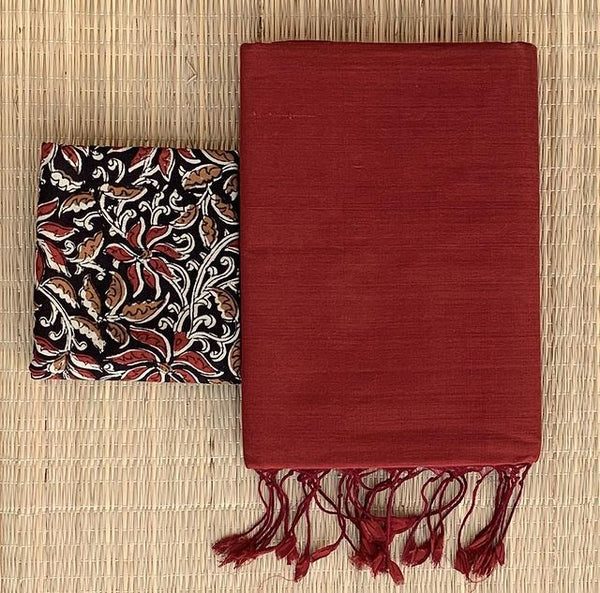 Traditional Maroon cotton look saree with blouse