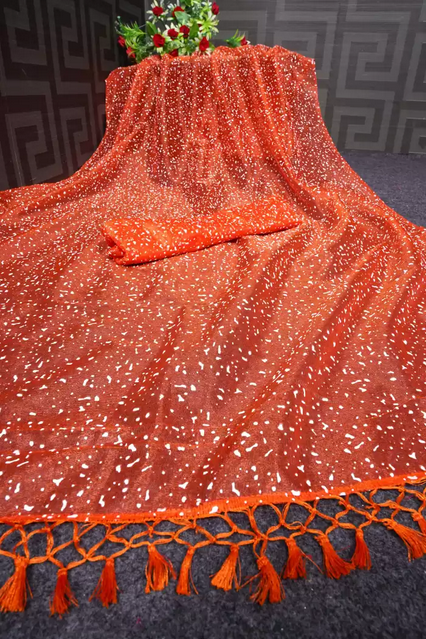 New collection Partywear Festival wear latest Sari in Orange Color
