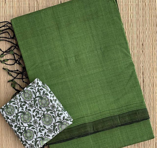 SURPASSING Mehendi green cotton look saree