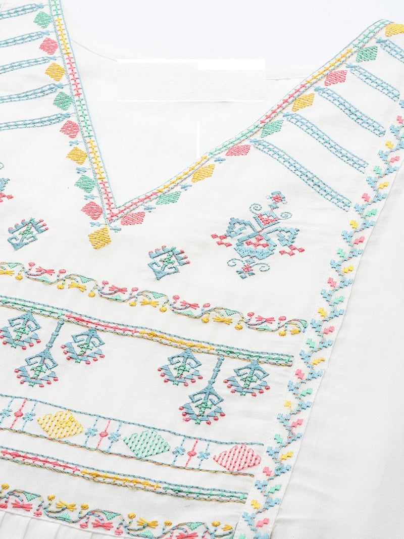 Women V-NECK Embroidered CHINON kurta set