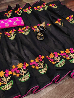 Women's Chanderi Cotton Saree With Jacquard Blouse Piece