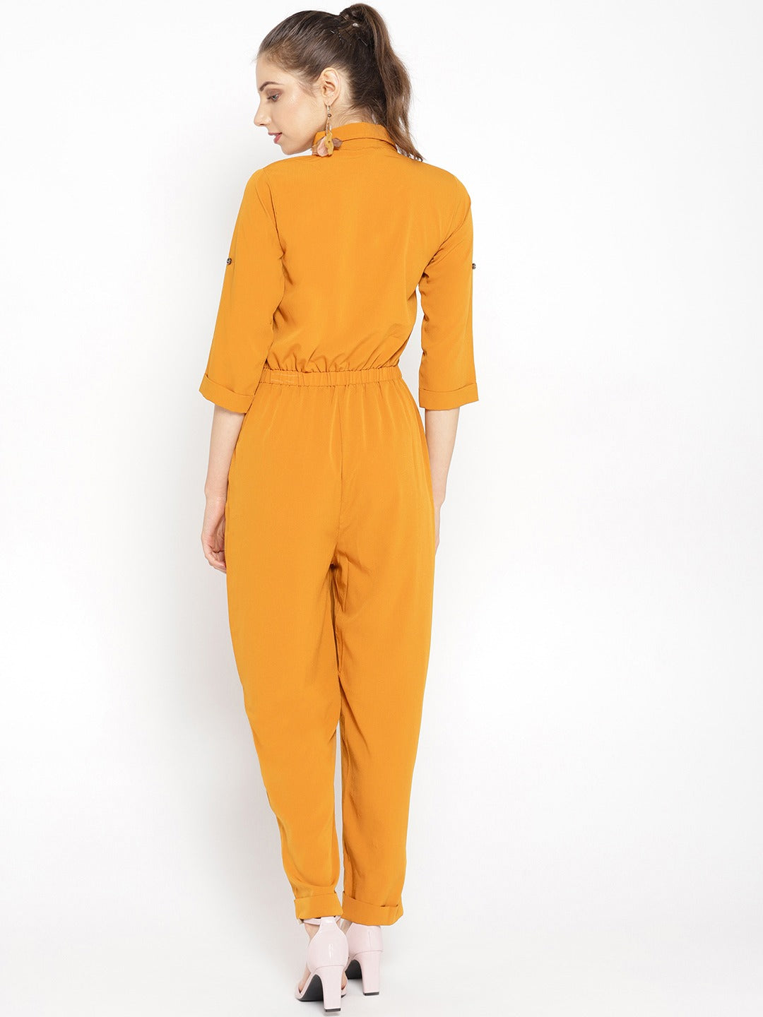 Women Mustard Yellow Solid Basic Jumpsuit