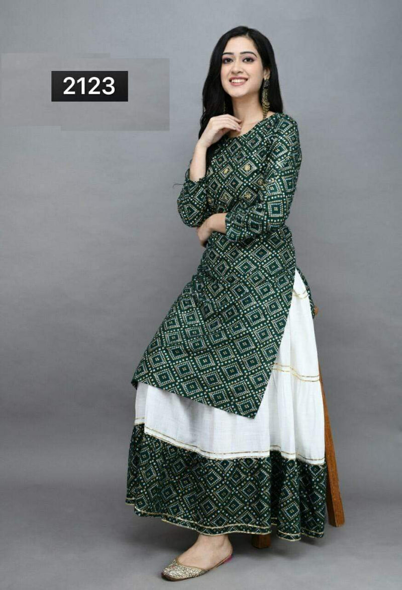 Women's Jaipuri Rayon Kurti With Skirt Set