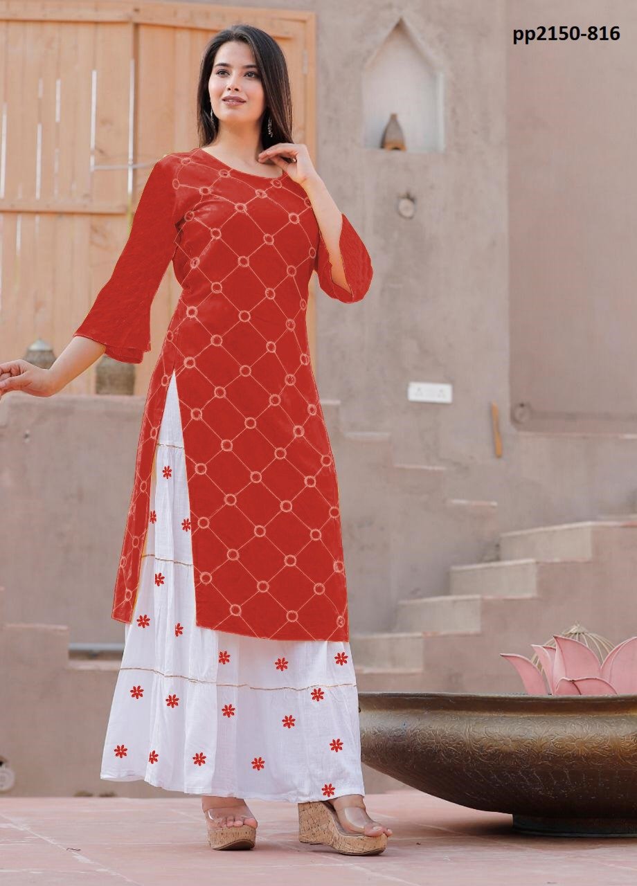 Women's Jaipuri Rayon Kurti With Skirt Set