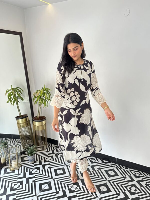 Black and White Crepe Kurta Set