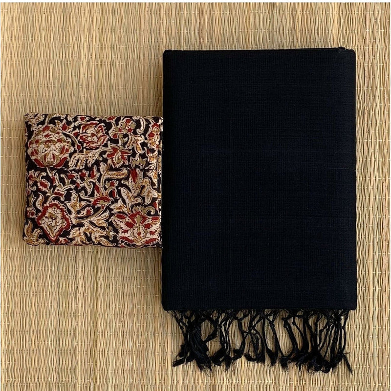 attractive black colour traditional looking chanderi cotton saree