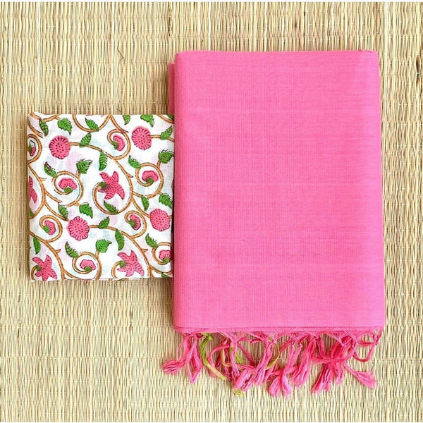 intricate baby pink colour traditional looking chanderi cotton saree
