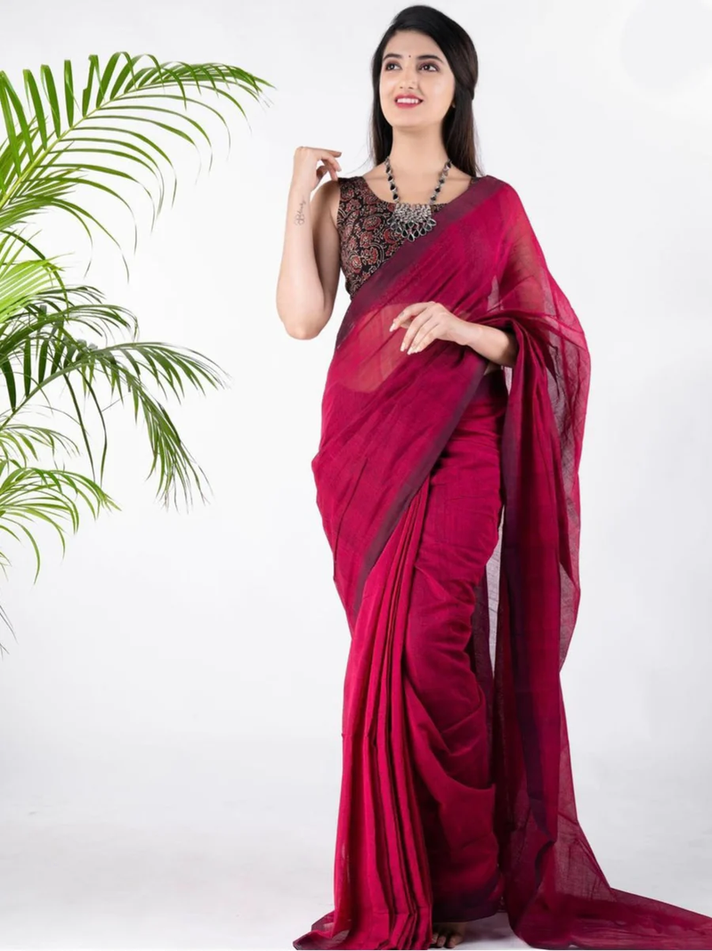 trending villa maroon cotton look saree