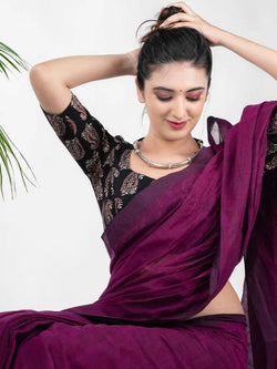 trending villa wine cotton look saree