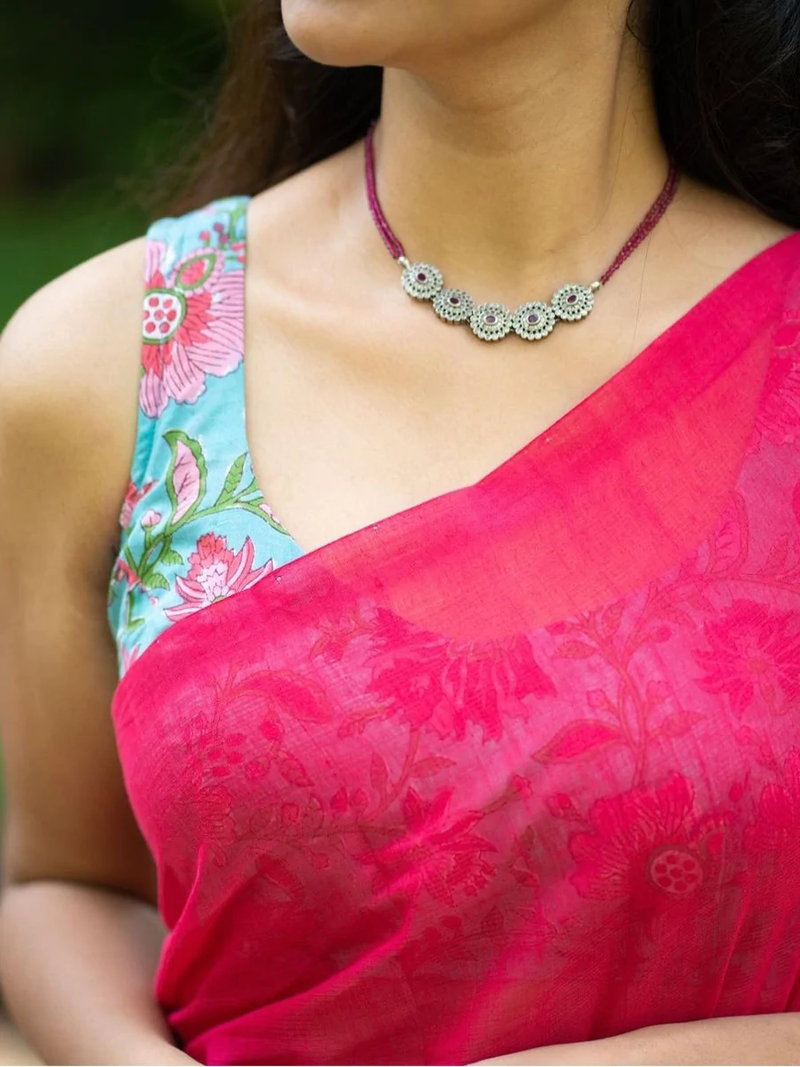 trending villa pink cotton look saree