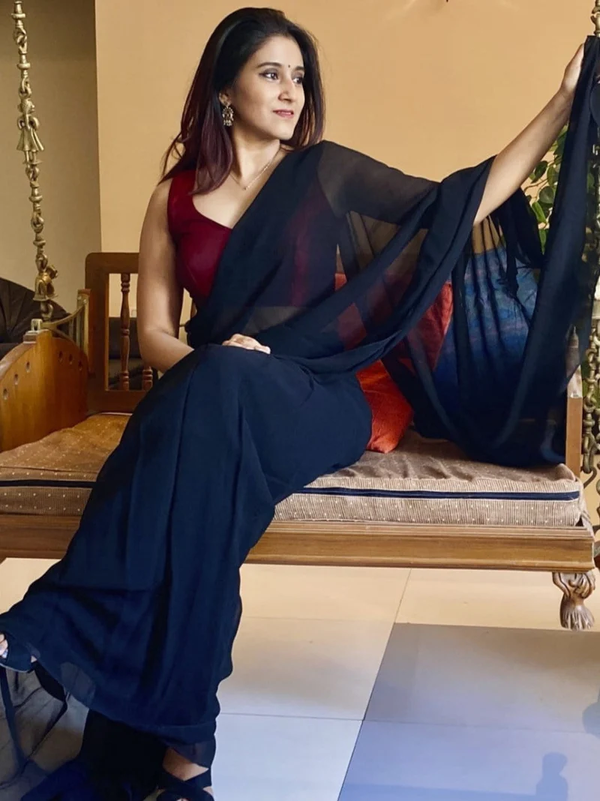 trending villa navy blue cotton look saree