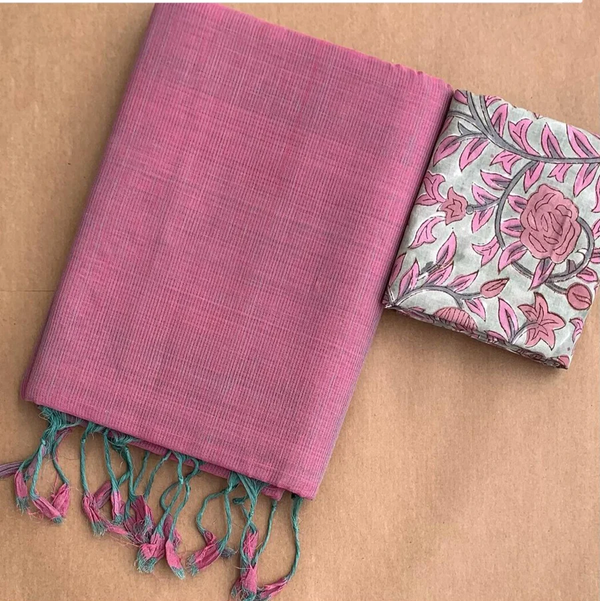 trending villa rich pink cotton look saree
