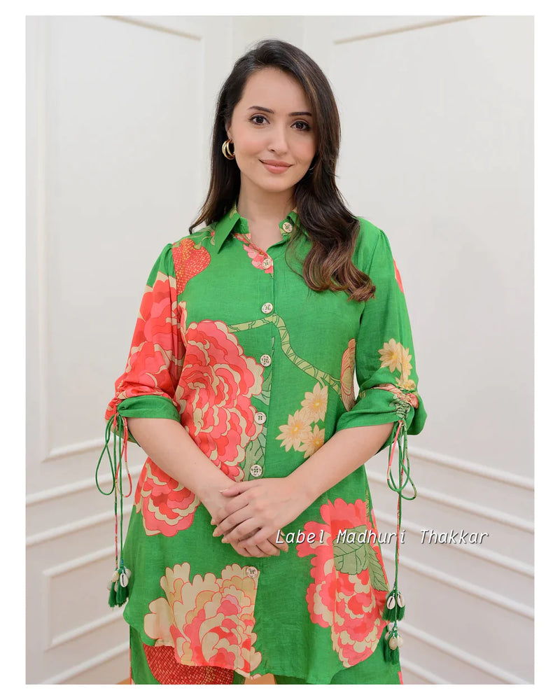 GREEN FLORAL MUSLIN CO-ORD