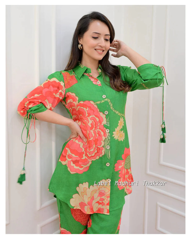 GREEN FLORAL MUSLIN CO-ORD
