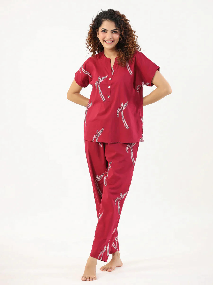 WINE CONVERSATIONAL EAGLE PRINTED CO-ORD SET