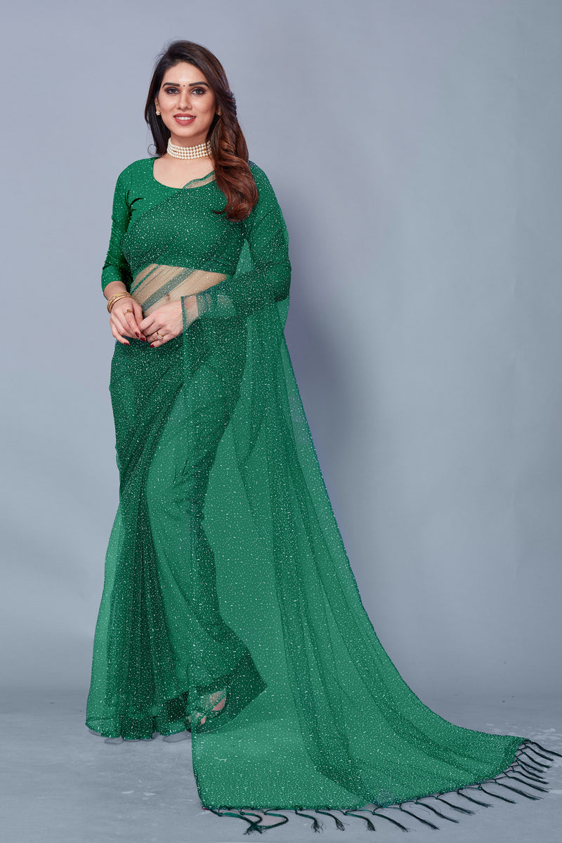 New collection Partywear Festival wear latest Sari in Green Color