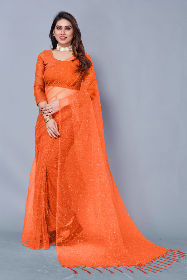 New collection Partywear Festival wear latest Sari in Orange Color