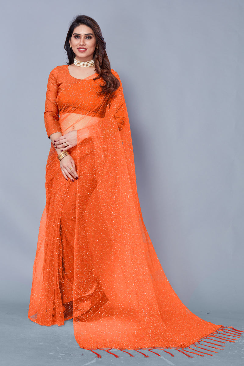 New collection Partywear Festival wear latest Sari in Orange Color