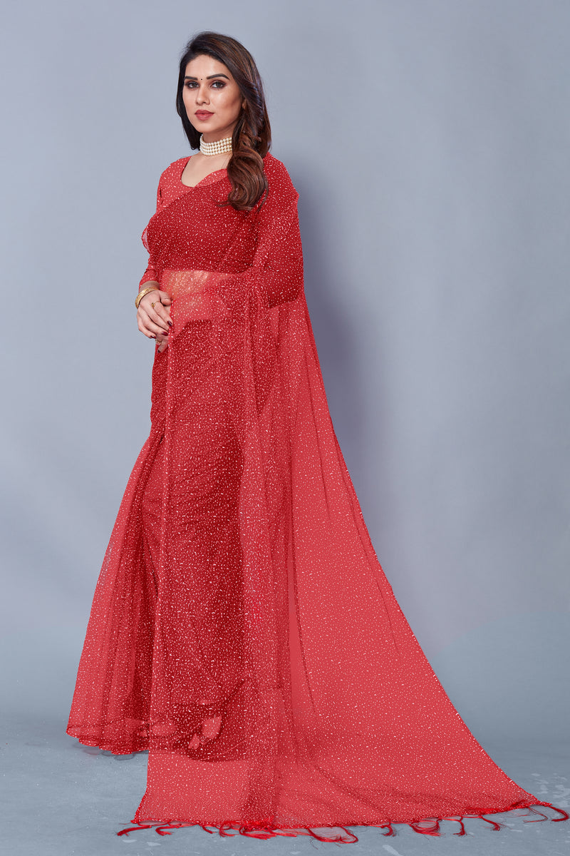 New collection Partywear Festival wear latest Sari in Red Color